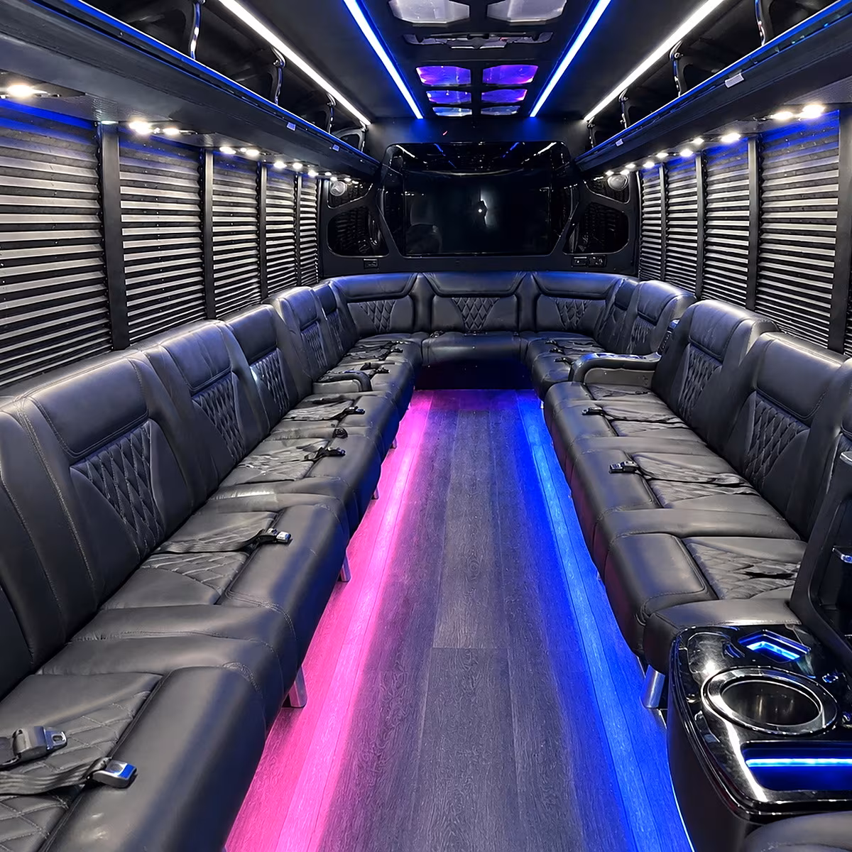 Group beside a Mercedes Sprinter limo in New Orleans