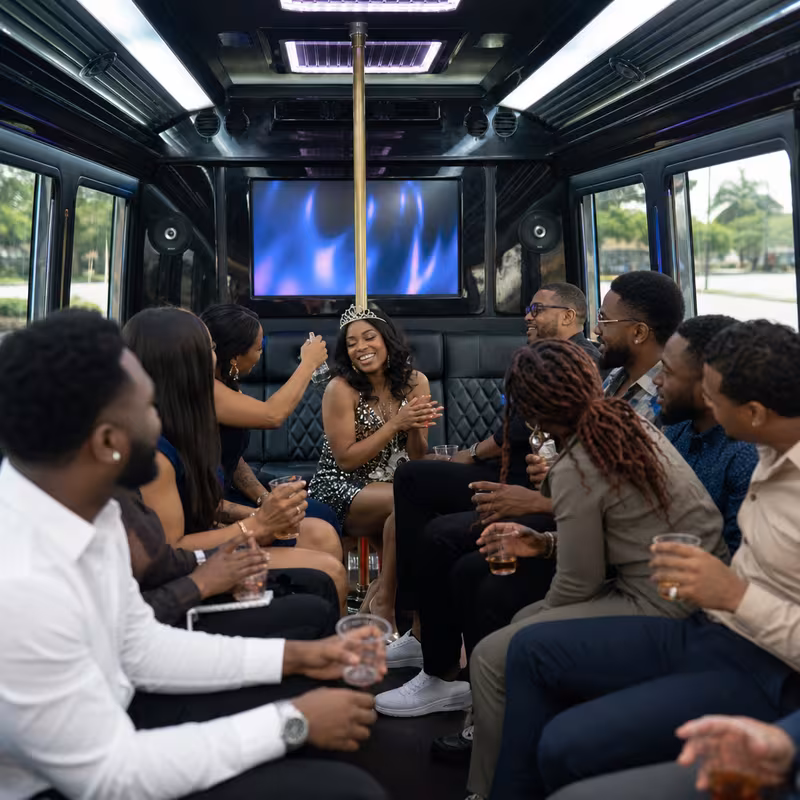 Black Mercedes Sprinter van staged for an New Orleans Birthday Transportation group
